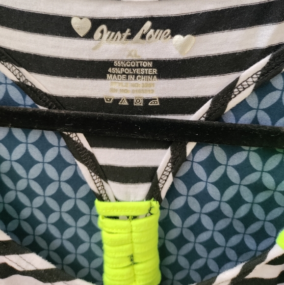 Just Love- Black and white striped long maxi dress with neon yellow. Size - XL - Picture 4 of 6